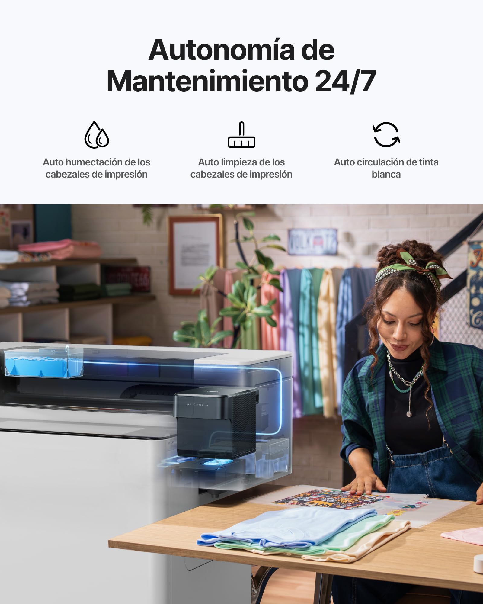 xTool Impresora DTF con Doble Cabezal I1600, A3 356mm, Mantenimiento Automático 24/7, 720×1800 dpi HD, Compatible con Win & Mac Rip, Calibración AI para Todo Tipo de Tejido