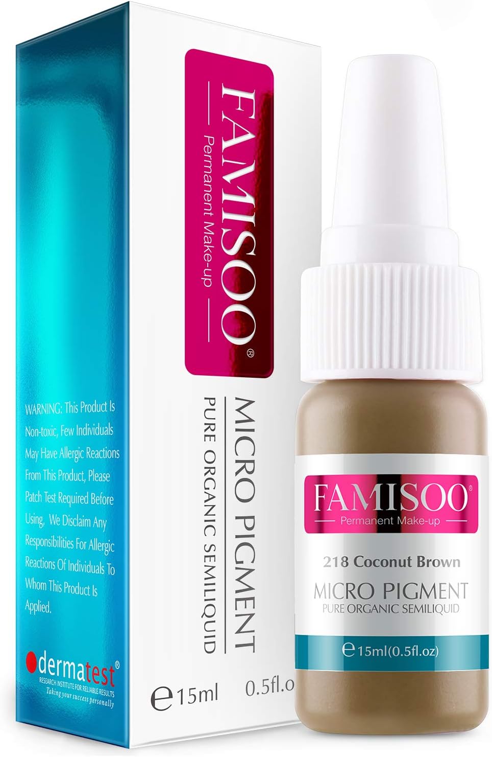 FAMISOO Permanent Makeup Liquid Pigment for Eyebrows Eyeliners Hairline Microblading Cosmetic Tattooing Emulsion Ink PMU Pigment in Brown Series - .52floz / 15ml in Cocount Brown