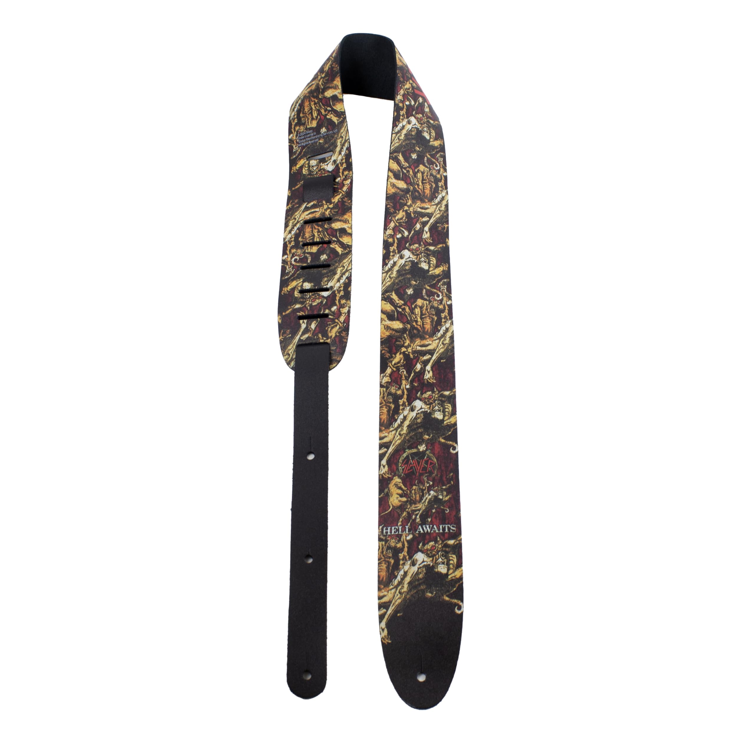 Perri’s Leathers Ltd. – Slayer – Hell Awaits – Direkt auf Leder Gitarrengurt – Verstellbare Länge – Für E-Gitarren, Akustikgitarren und Bassgitarren – Hergestellt in Kanada