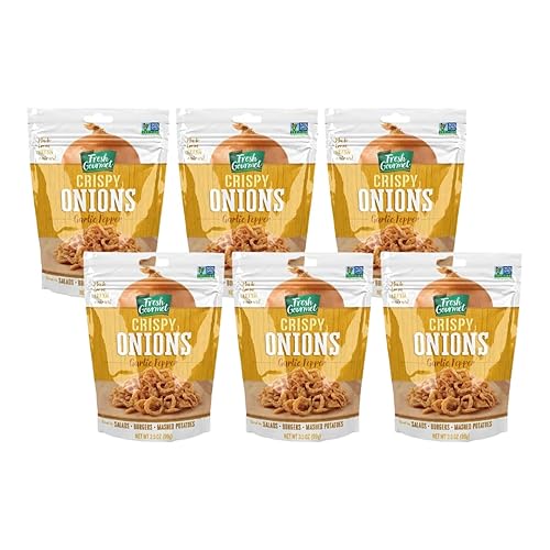 Fresh Gourmet Cebollas crujientes de ajo y pimienta  Bajo en carbohidratos  Bocadillo crujiente y decoración de ensalada de 3.5 onzas (paquete de 6)