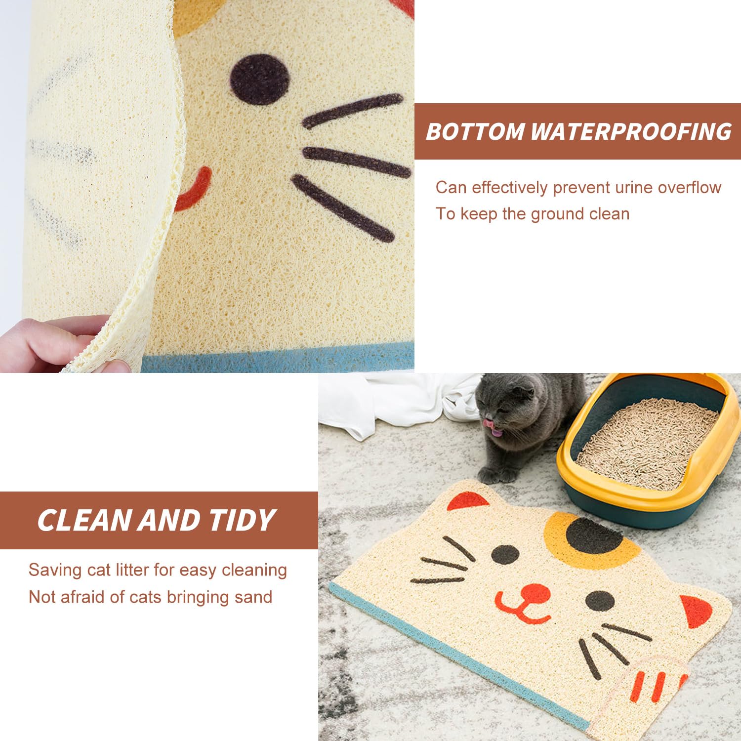 Tappetino Lettiera Gatto In Silicione PETTOM - Impermeabile, Antiscivolo, 53x38 Cm, Grigio