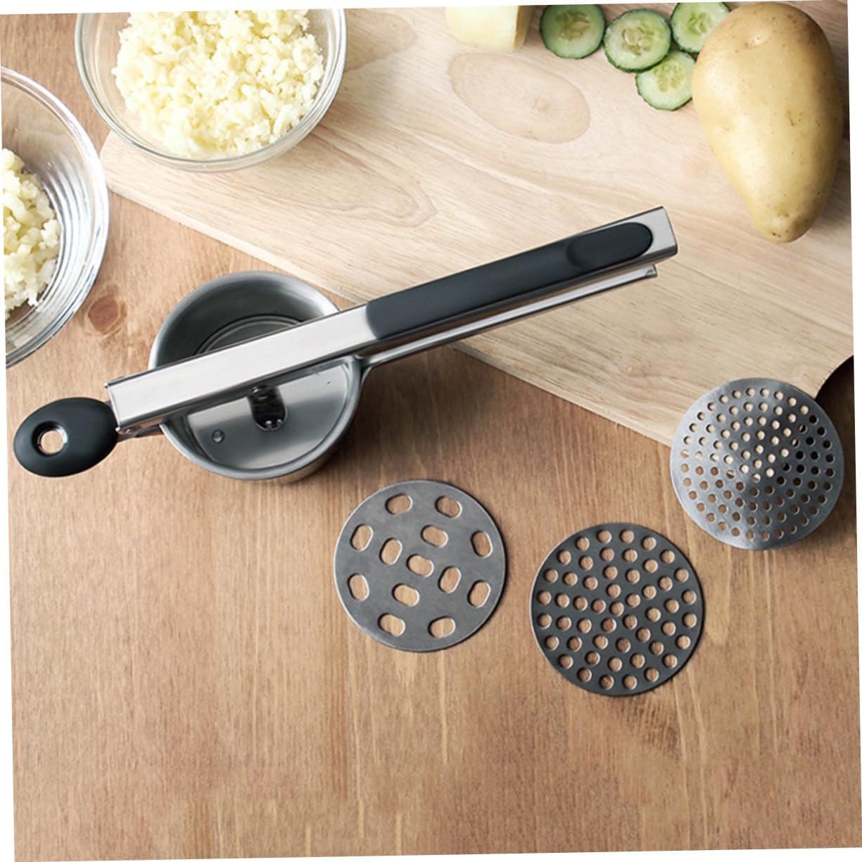 Non- Silicone Handle Potato Interchangeable Disks Food Pressing Tool for Easy Potatoes Fruits and Vegetables Construction