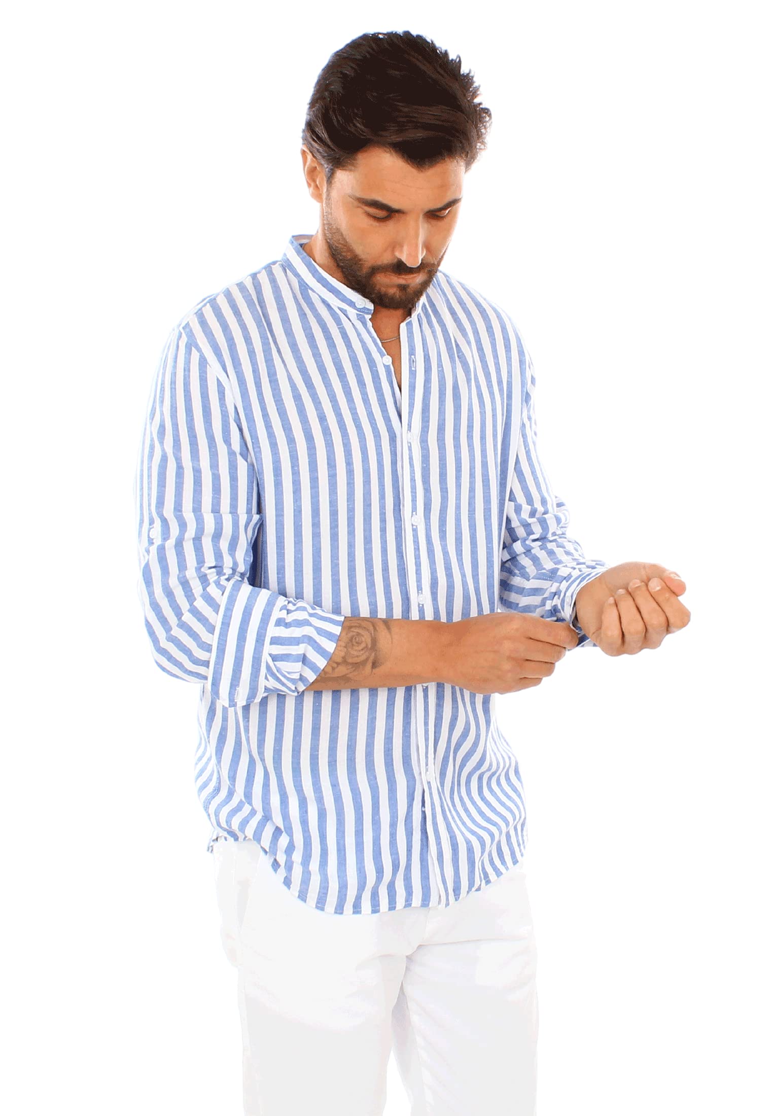 Camisa de hombre de lino a rayas de verano camisas manga larga casual