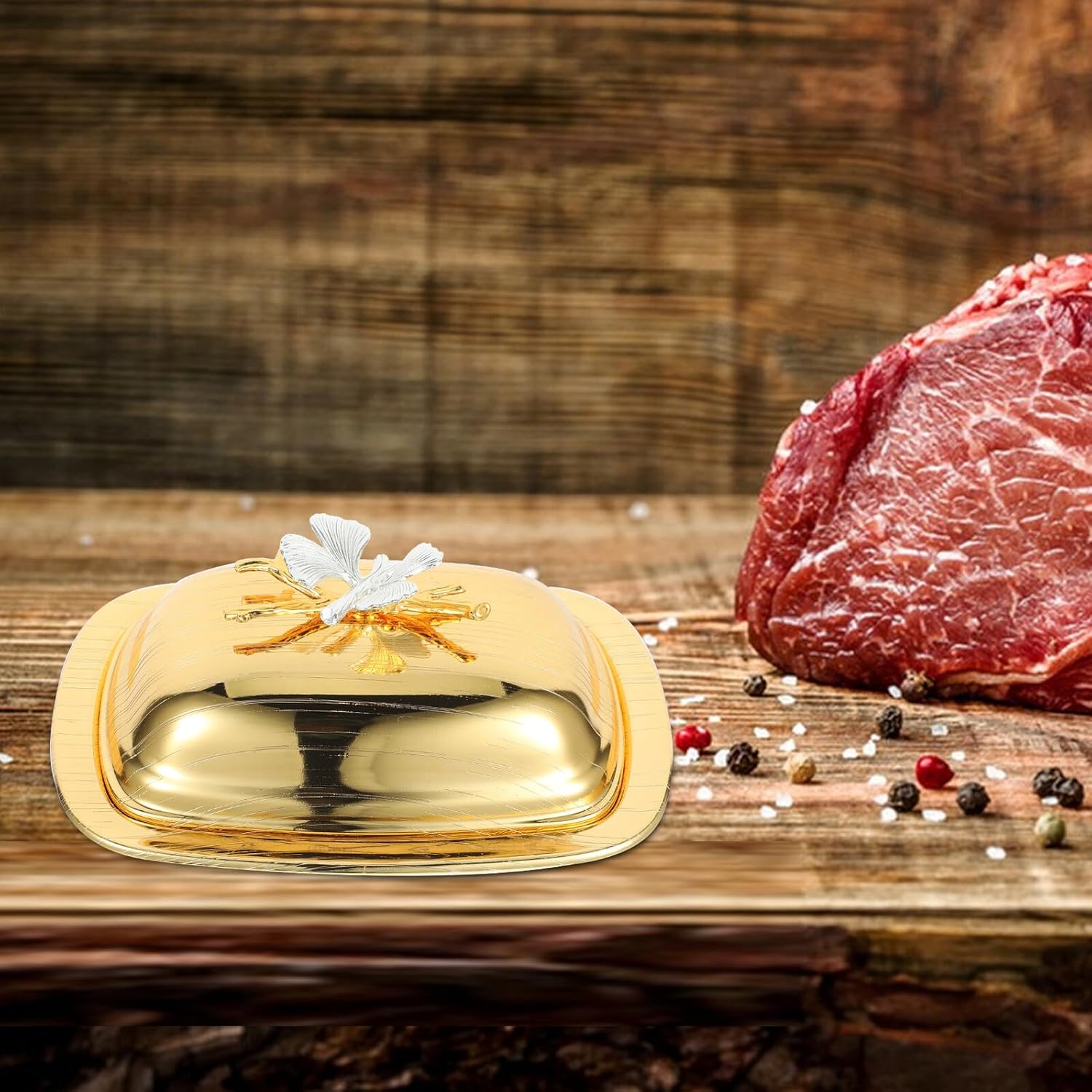 DOITOOL Metal Butter Dish with Lid Multipurpose Kitchen Butter Tray for Cheese Fruit Snacks Serving Reusable Container Compact Modern Design for Countertop Storage Rectangular Holder