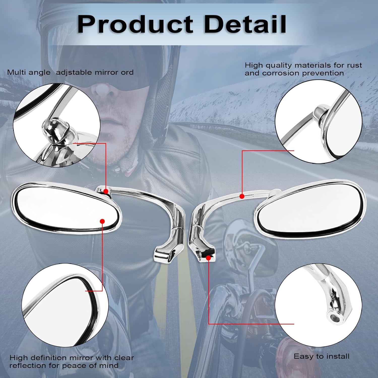 Motorcycle Chrome Handlebar Rearview Mirrors - Heavy Duty Aluminum Handle Bar Side Rear View Mirrors for Motorcycle and E-Bikes