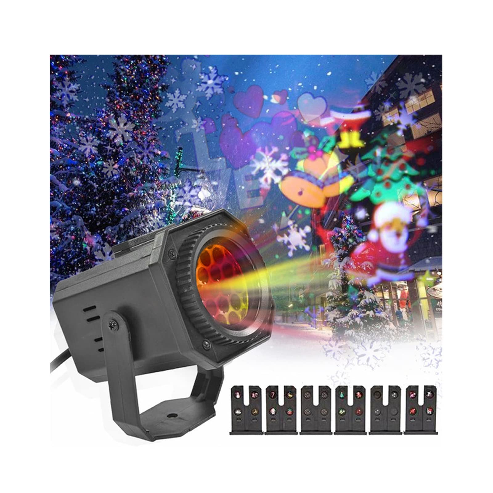 Lampe de Projection de Neige de Noël à LED, projecteur de Motif de Carte Spin lumière ambiante 8W étanche à l'eau lumières décoratives extérieures pour Cadeau de Noël Nouvel an (Color : Blac