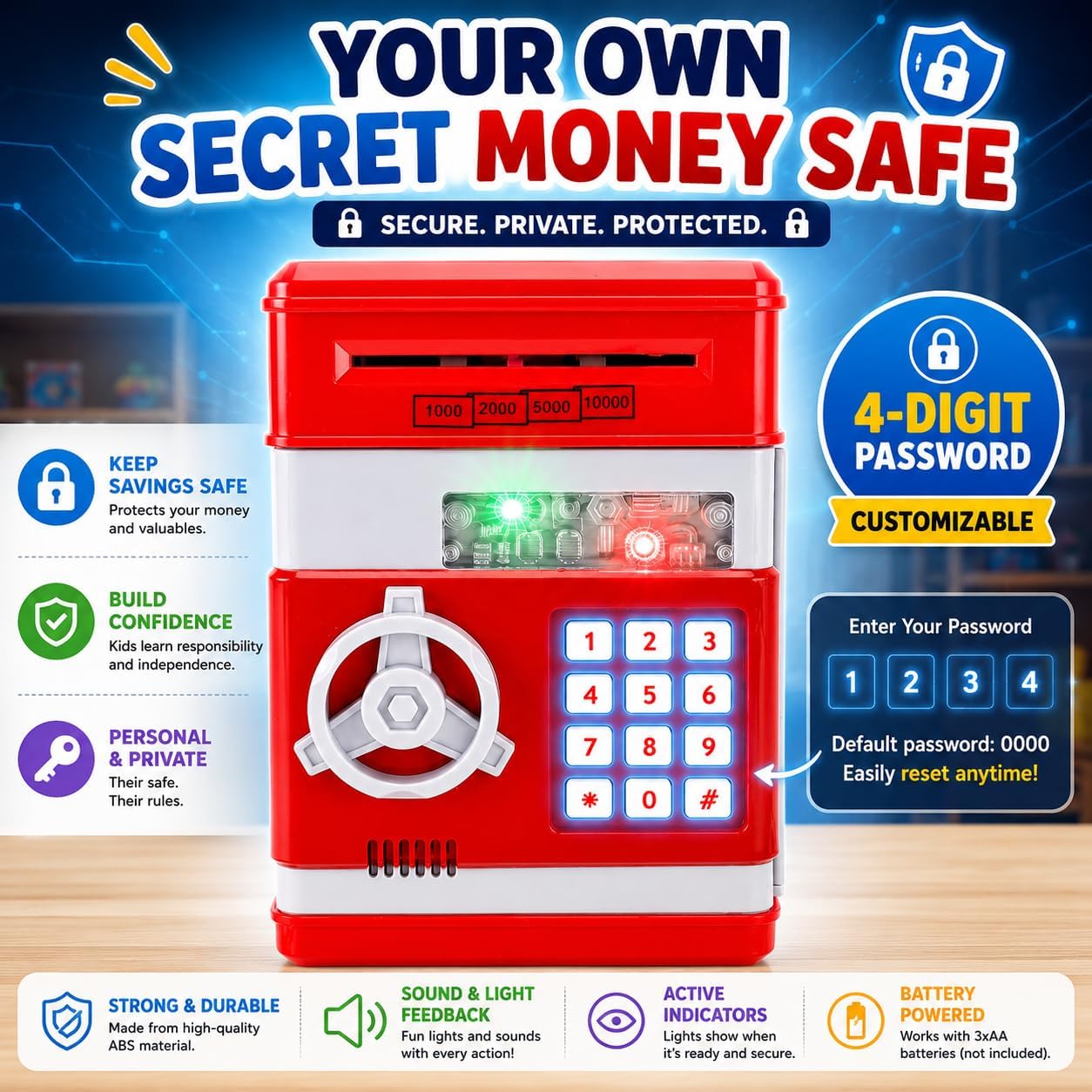 Electronic Piggy Bank for Kids, Mini ATM Coin Bank Money Saving Box with Password, Children's Safe Money Jar with Auto Grab Bill Slot, Great Gift Toy Bank for Boys, Girls image 5