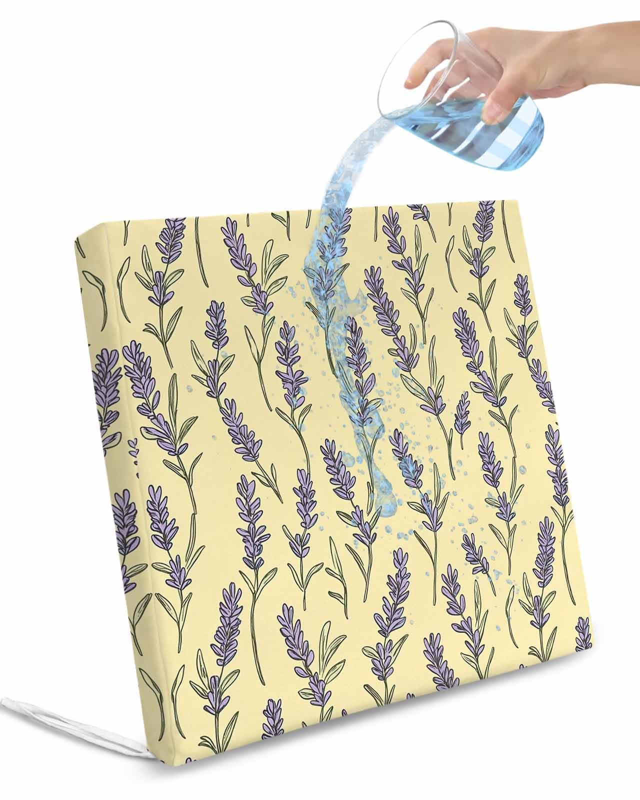 Waterproof Cushion Covers 2 Pack,Watercolor Flower Lavender on Yellow Indoor Seat Cushion Slipcover for Patio Garden,Seamless Iris Floral Leaf Couch Sofa Covers Replacement Furniture Protector