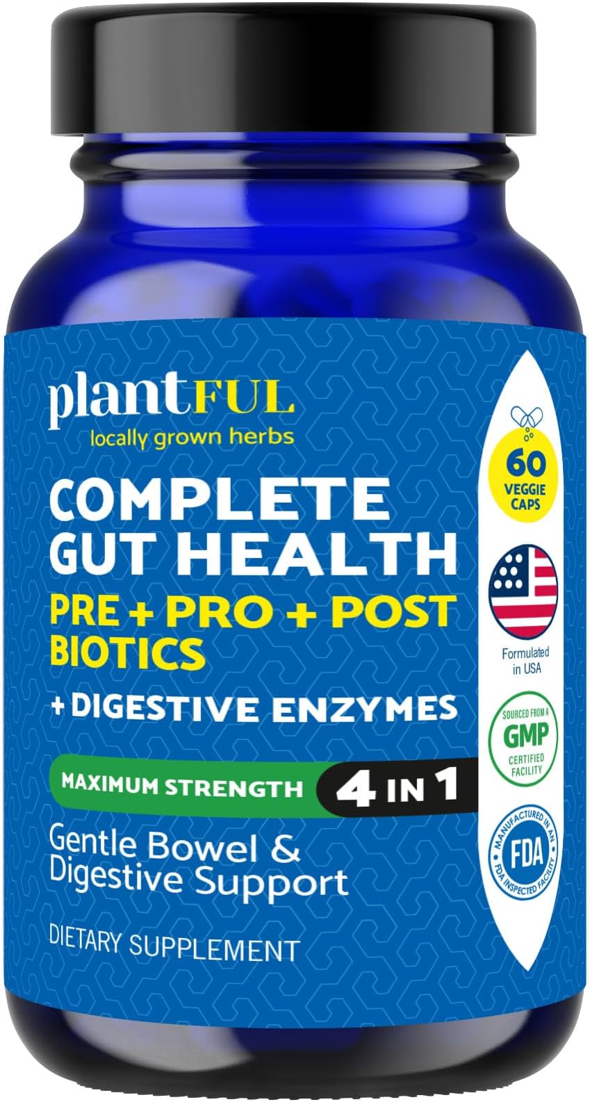 4-in-1 Pre Post Probiotics & Digestive Enzymes - Complete Gut Health & Digestive Support for Women & Men - Prebiotic Probiotic & Postbiotic Gas & Bloating Relief – 60 Non GMO Capsules