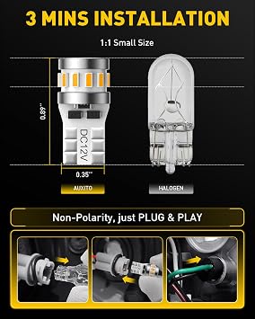 AUXITO Latest 194 LED Bulbs Amber Yellow, Canbus Error Free 168 2825 T10 W5W LED Bulb for Car Dome Door Map Courtesy Trunk Cargo Marker License Plate Exterior Lights, Pack of 2