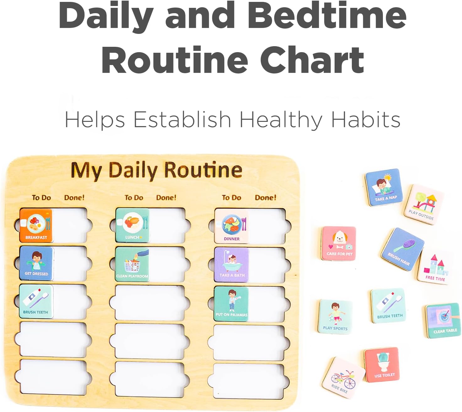 Wooden Toddler Routine Chart Ages 3-6 – Daily & Bedtime Routine Chart for Toddlers, Visual Schedule Board for Kids, Montessori-Inspired Visual Schedule for Kids Daily Routine