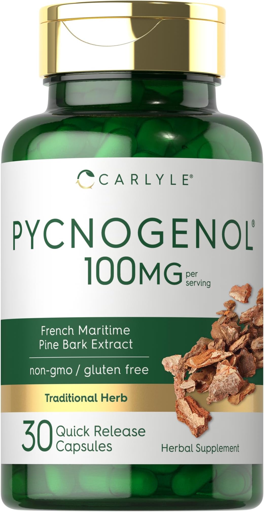 Pycnogenol 100mg | 30 Capsules | French Maritime Pine Bark Extract | Pinus Pinaster | Non-GMO and Gluten Free Supplement