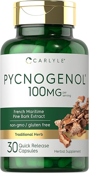 Carlyle Pycnogenol 100mg | 30 Capsules | French Maritime Pine Bark Extract | Pinus Pinaster | Non-GMO and Gluten Free Supplement