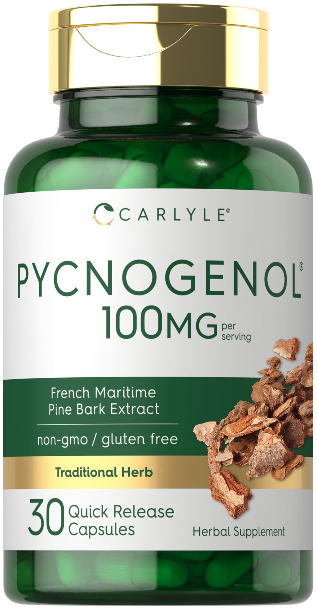 Pycnogenol 100mg | 30 Capsules | French Maritime Pine Bark Extract | Pinus Pinaster | Non-GMO and Gluten Free Supplement