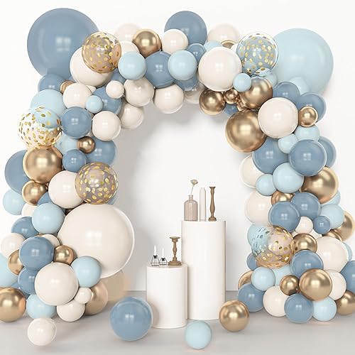 Miniatura 5 de Amandir Kit de arco de guirnalda de globos azul polvoriento, 153 piezas, diferentes tamaños de 18, 12, 10, 5 pulgadas, color azul y blanco, arena,