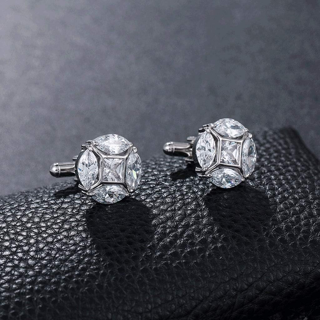 3A Marquise Cut Cubic Zirconia CZ Crystal Round Cufflinks for Men