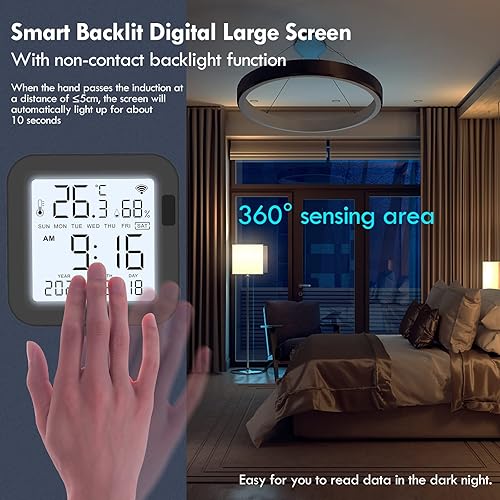 Miniatura 4 de eMylo - Termómetro higrómetro WiFi, control remoto inteligente por infrarrojos, sensor digital de temperatura y humedad con luz de fondo, control