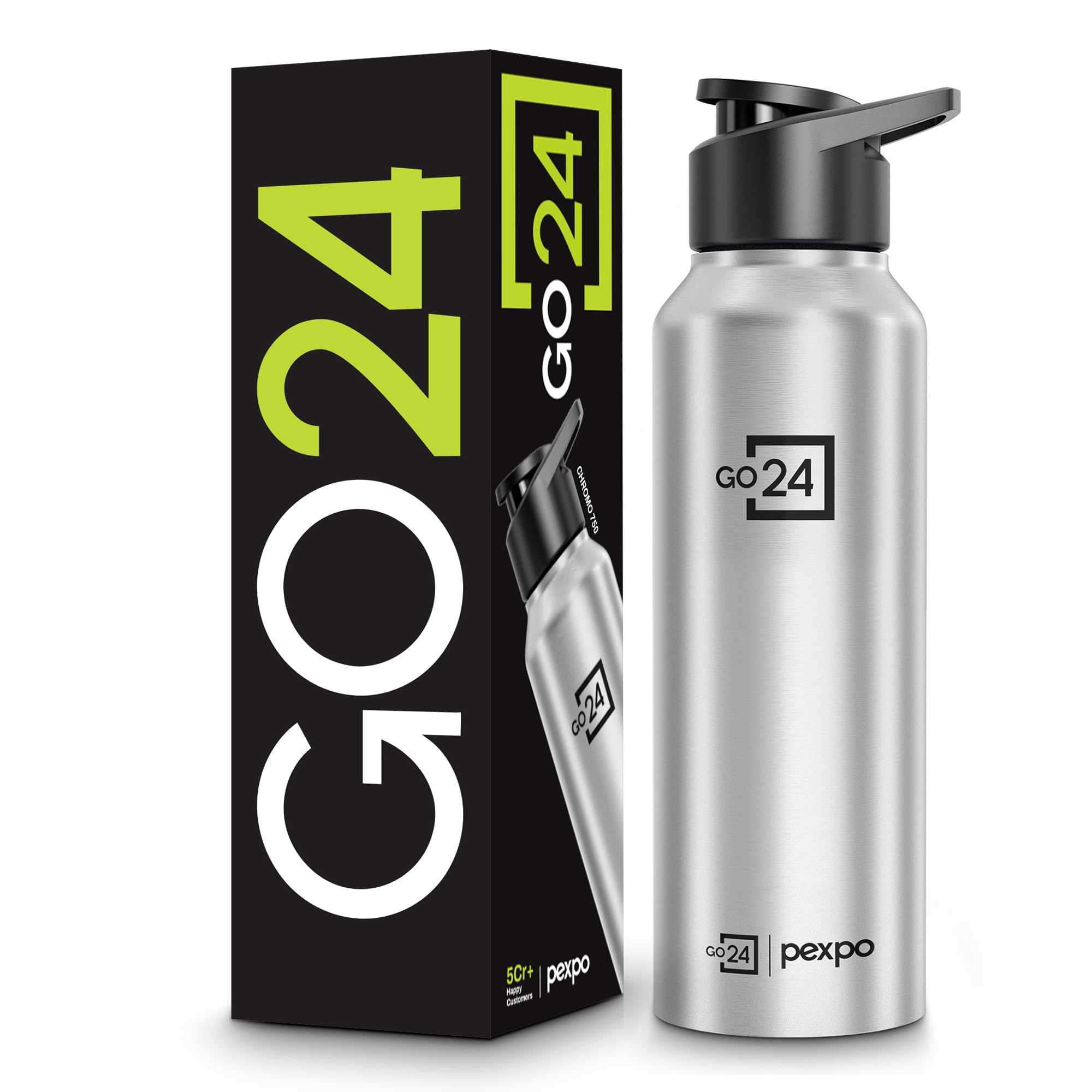 Go24 pexpo Stainless Steel Water Bottle Chromo Silver 750ml