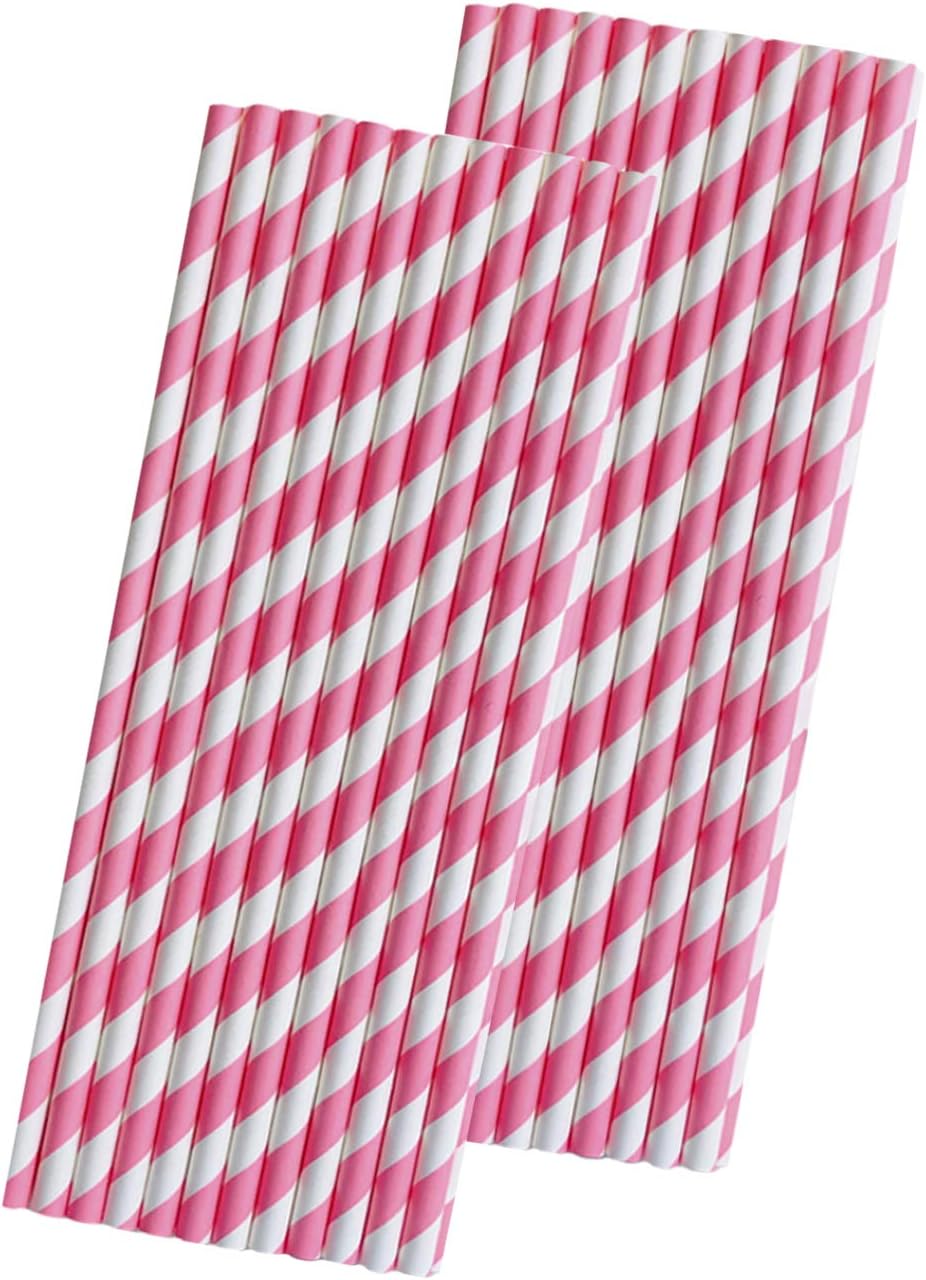 Stripe Paper Straws - Pink White - Valentine - Birthday Party Supply 7.75 Inches - Pack of 50 - Outside the Box Papers Brand