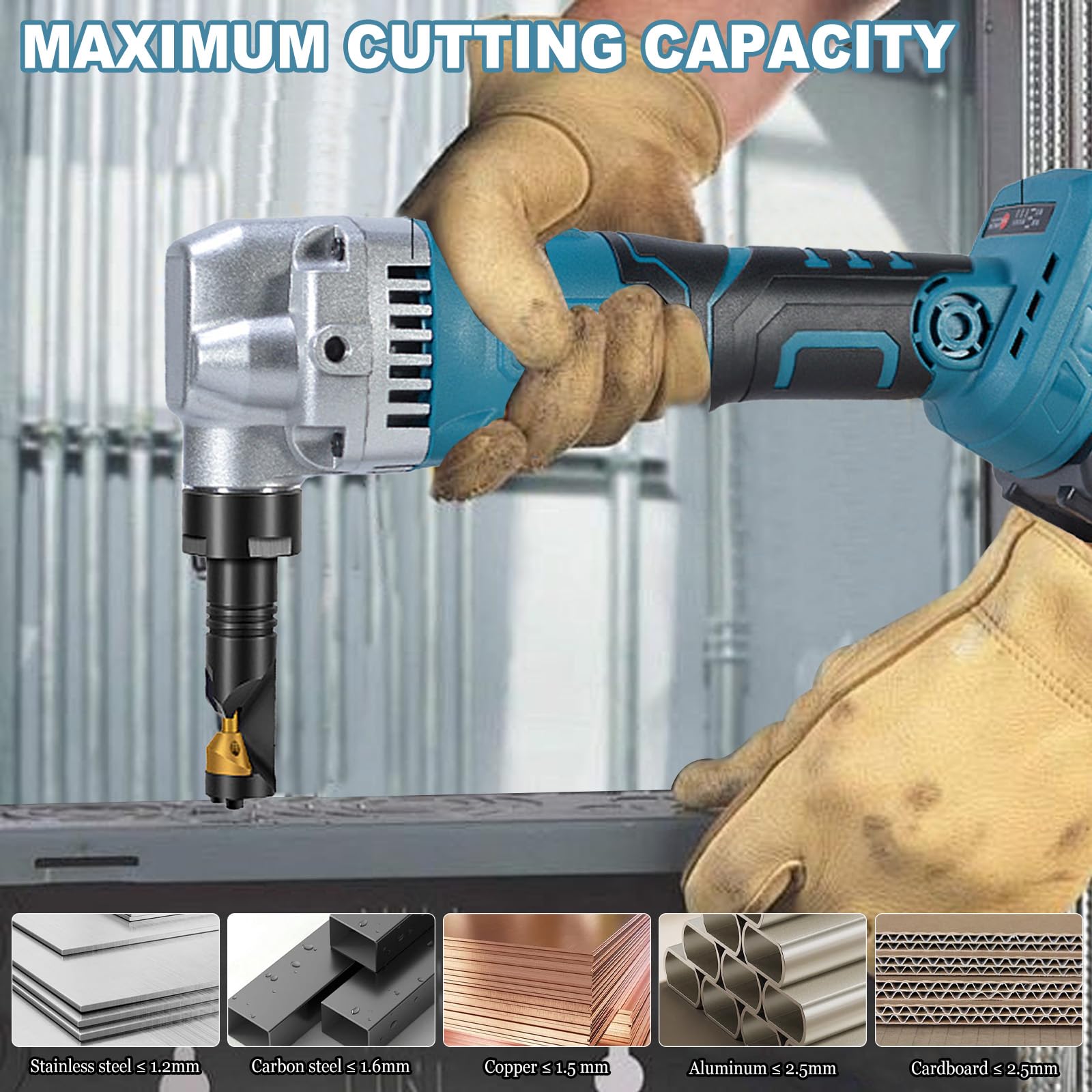 Knabber Blechknabber Kompatibel mit Makita 18V Akku, 950W 3.5m/min 1900SPM Bürstenlose Elektro-Metallschere mit 360° Drehbarer Knabberkop, 3 Stufige Akkubetriebener Metallknabber (ohne Akku)