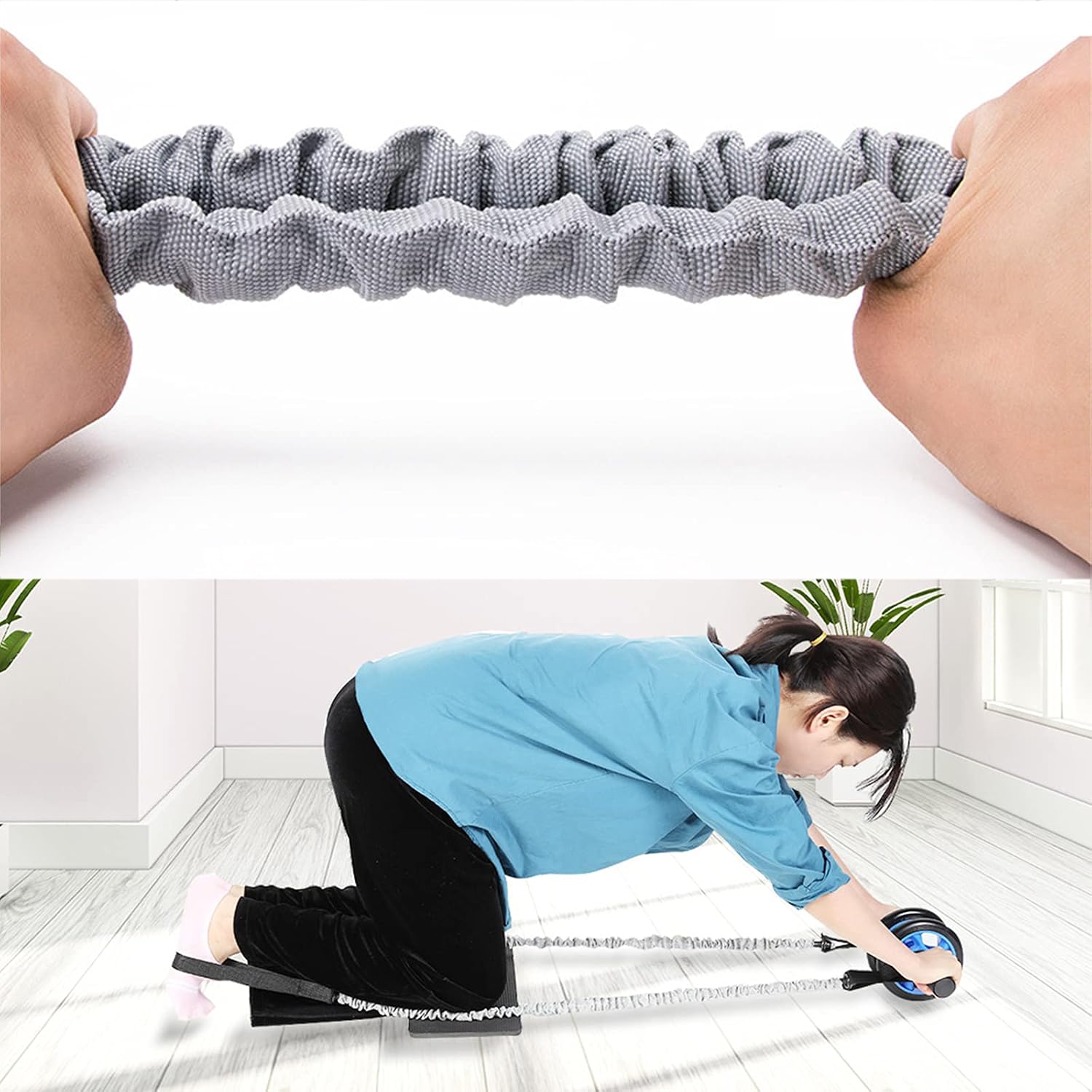 AB Roller Pull Rope Abdominal Roller Wheel Resistance Band Latex ...