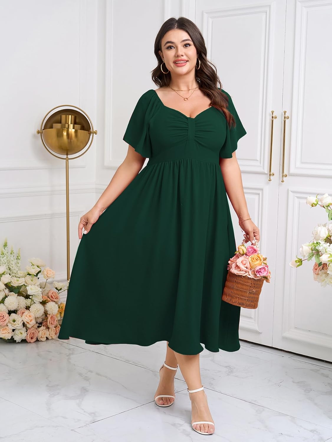 SCOMCHIC Women's Plus Size Maxi Dress Summer Short Sleeve Sweetheart Neckline A Line Wedding Guest Cocktail Dresses - Image 4