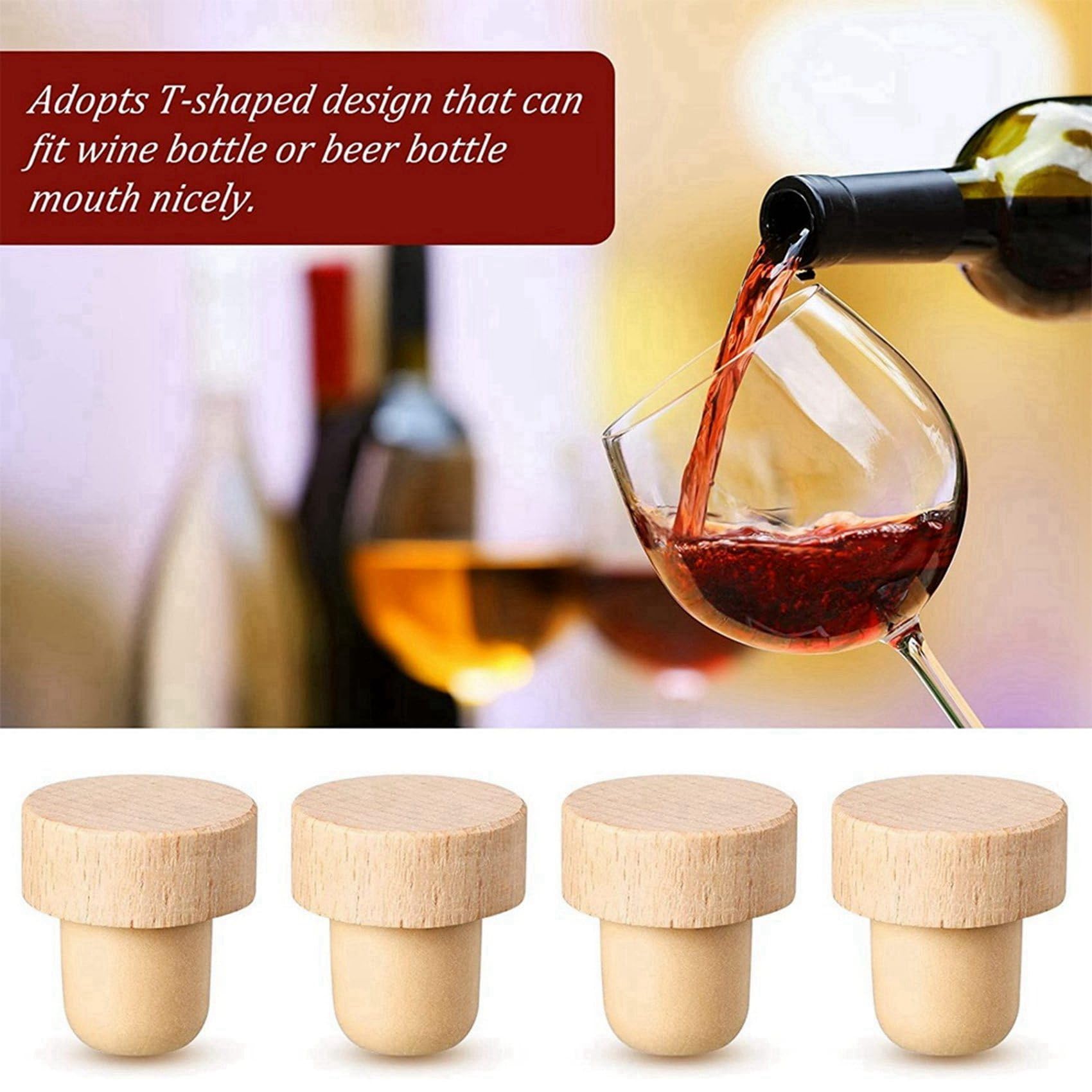 Tappi per Bottiglia di Vino Tappi nel Sughero Un Forma di T per Tappo di Sughero per Vino Tappi per Vino Riutilizzabili nel Legno e Gomma (120 Pezzi)
