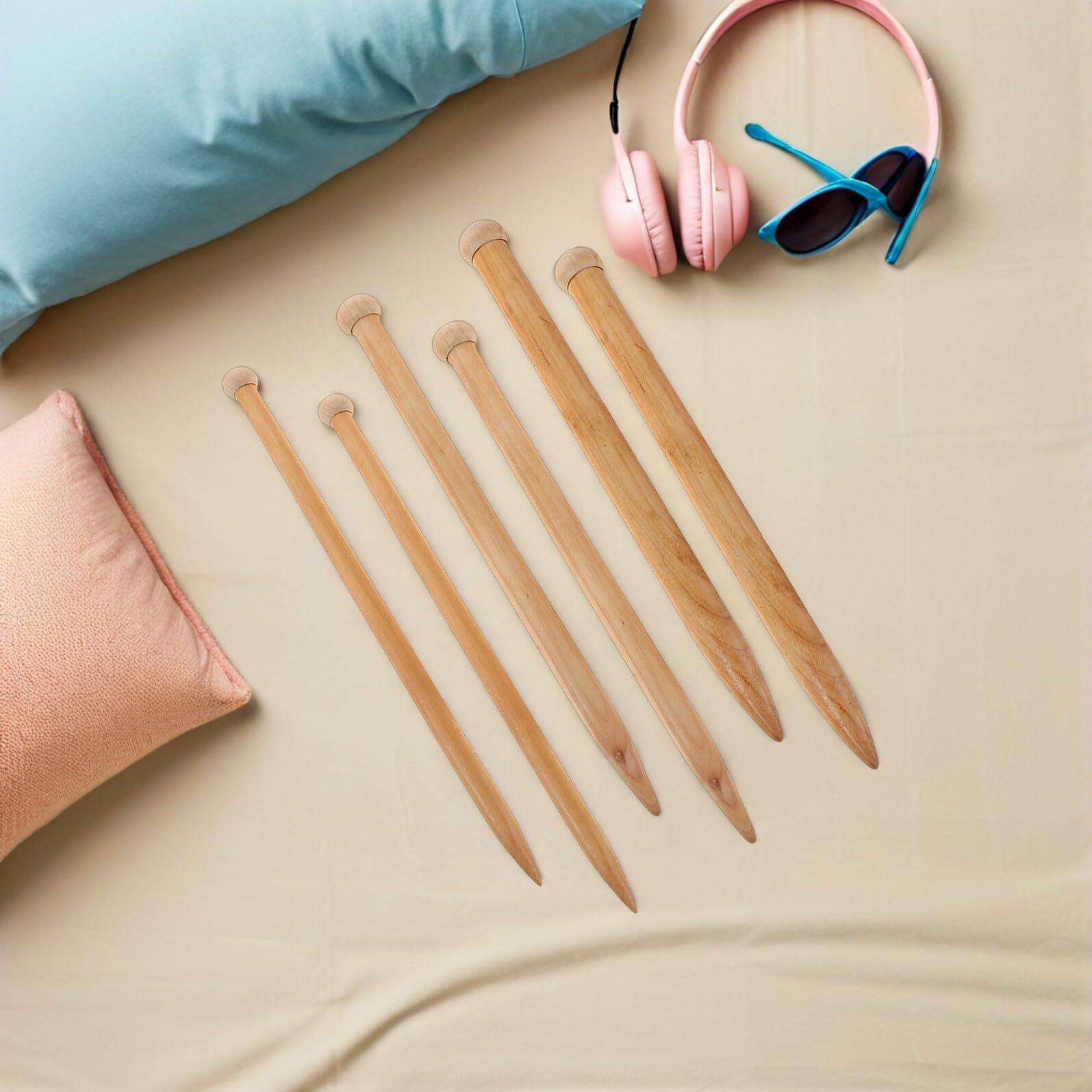 Aguja de Tejer de Madera Beige 6piezas para Hilo Grueso y Mantas