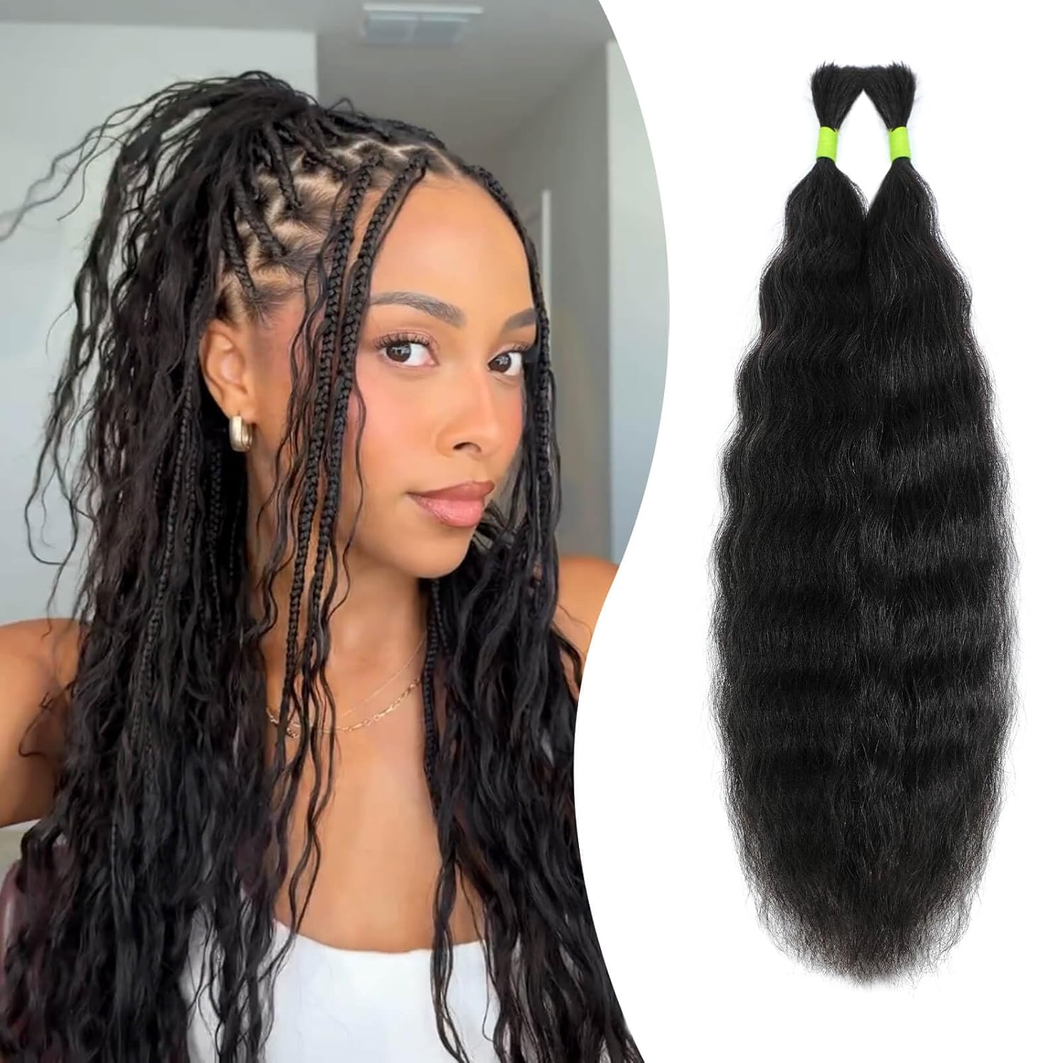 Morichy Super Wave Bulk Human Hair for Braiding Boho Braids 4 Bundles 50g 18inch Human for Boho Braids knoteless 100% real Human Braiding hair Natural Black