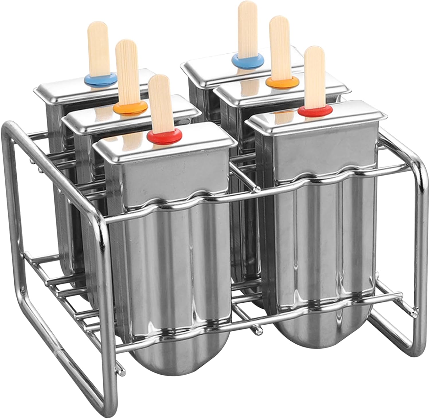 Popsicles Molds, Stainless Steel Popsicle Molds 6Pcs 2x1x4 Inch Popsicle Molds with Sticks Lid Stand, Popsicle Maker Mold Set, Popsicle Maker