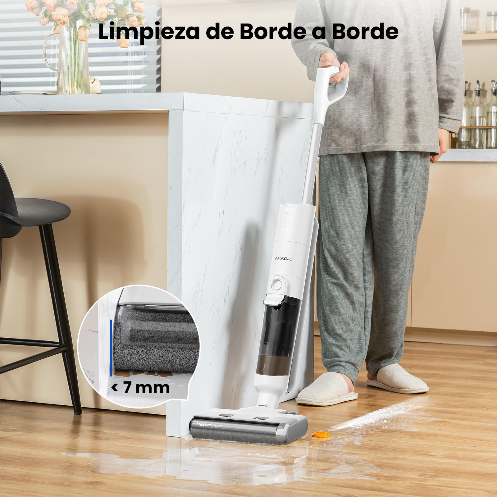 Proscenic Aspiradora Fregadora sin Cable en Seco y Húmedo, Escoba Aspiradora sin Cable, Aspiradora Fregadora sin Cable, Aspiradora Fregona, 1.15 Liters, 62 Decibeles, 3 Velocidades, F10 Pro Blanco