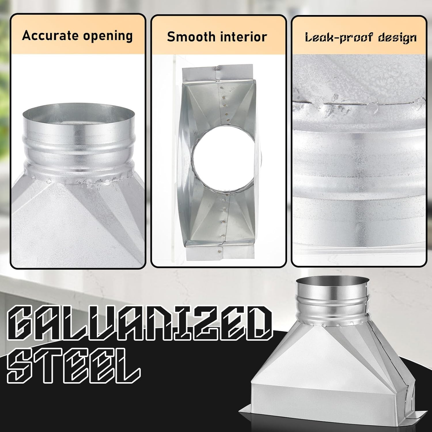 Pasimy 4'' Dia x 3-1/4 x 10'' L Rectangular to Round Duct Galvanized Steel Transition for Connecting Duct Fittings