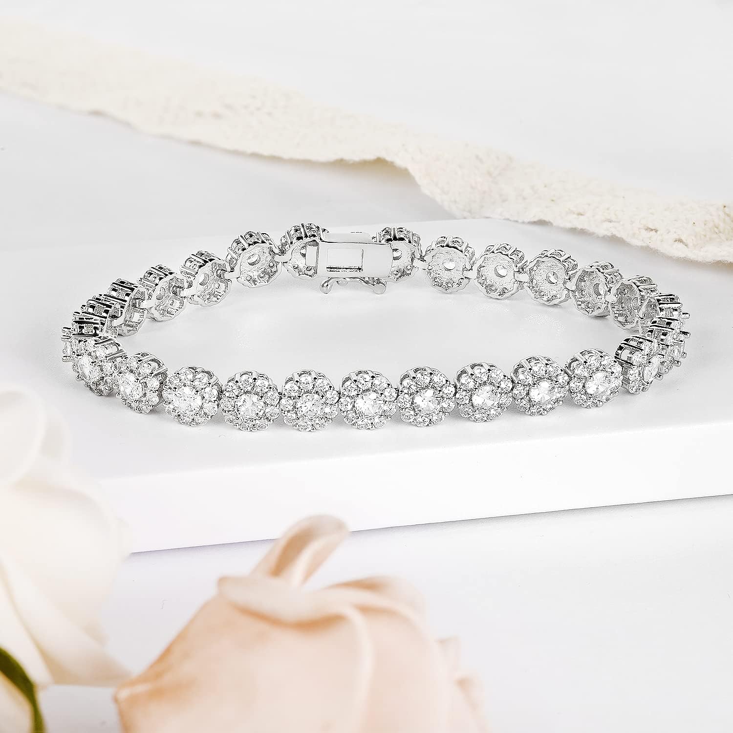 Gemsme Tennis Bracelet for Women 1 Row 18K Yellow Gold/White Gold Plated 5mm Round Cubic Zirconia Bracelets 6.5-8.5 inch