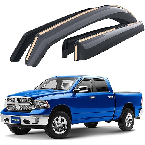 Goodyear Shatterproof in-Channel Window Deflectors for Trucks Dodge RAM 2009-2018 Crew Cab 1500 2500 3500, Rain Guards, Window Visors for Cars, Vent Deflector, Truck Accessories, 4 pcs- GY003404