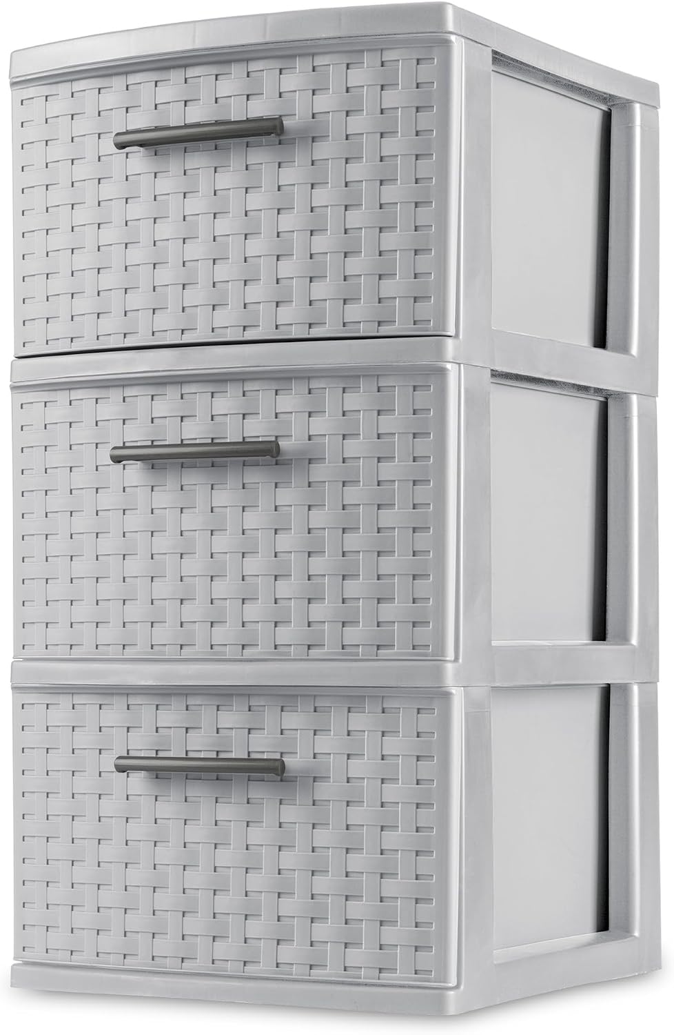 Sterilite 2 Pack 3 Drawer Storage Tower, Plastic Weave Medium Organizer, Cement - Lightweight Opaque Container for Bedrooms, Closets, or Bathrooms