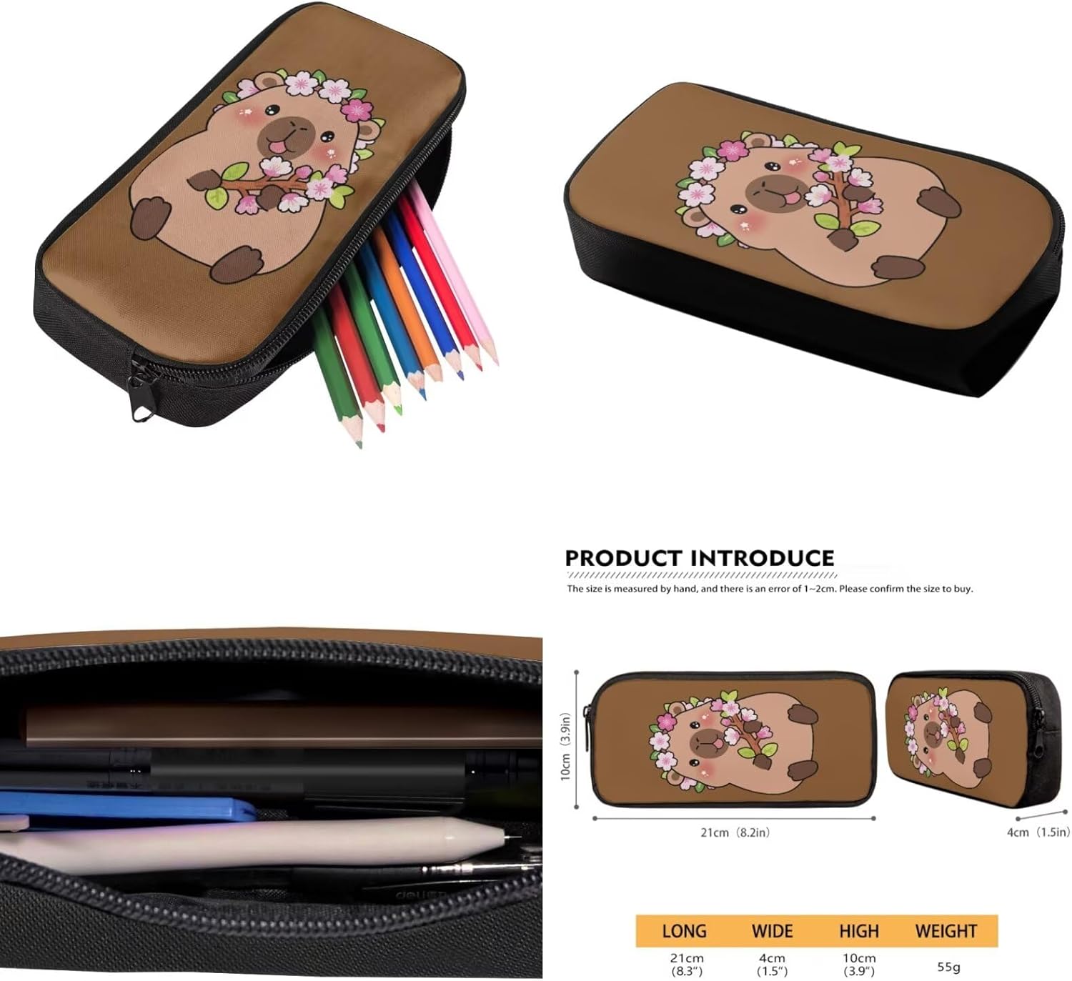 Flower Capybara 4pcs School Bag Set School Backpack for Kids 8-12 Girls and Lunch Bag Box Bookbag with Insulated Thermal Cuteer Lunch Box Pencil Case Water Bottle Sleeve Elementary