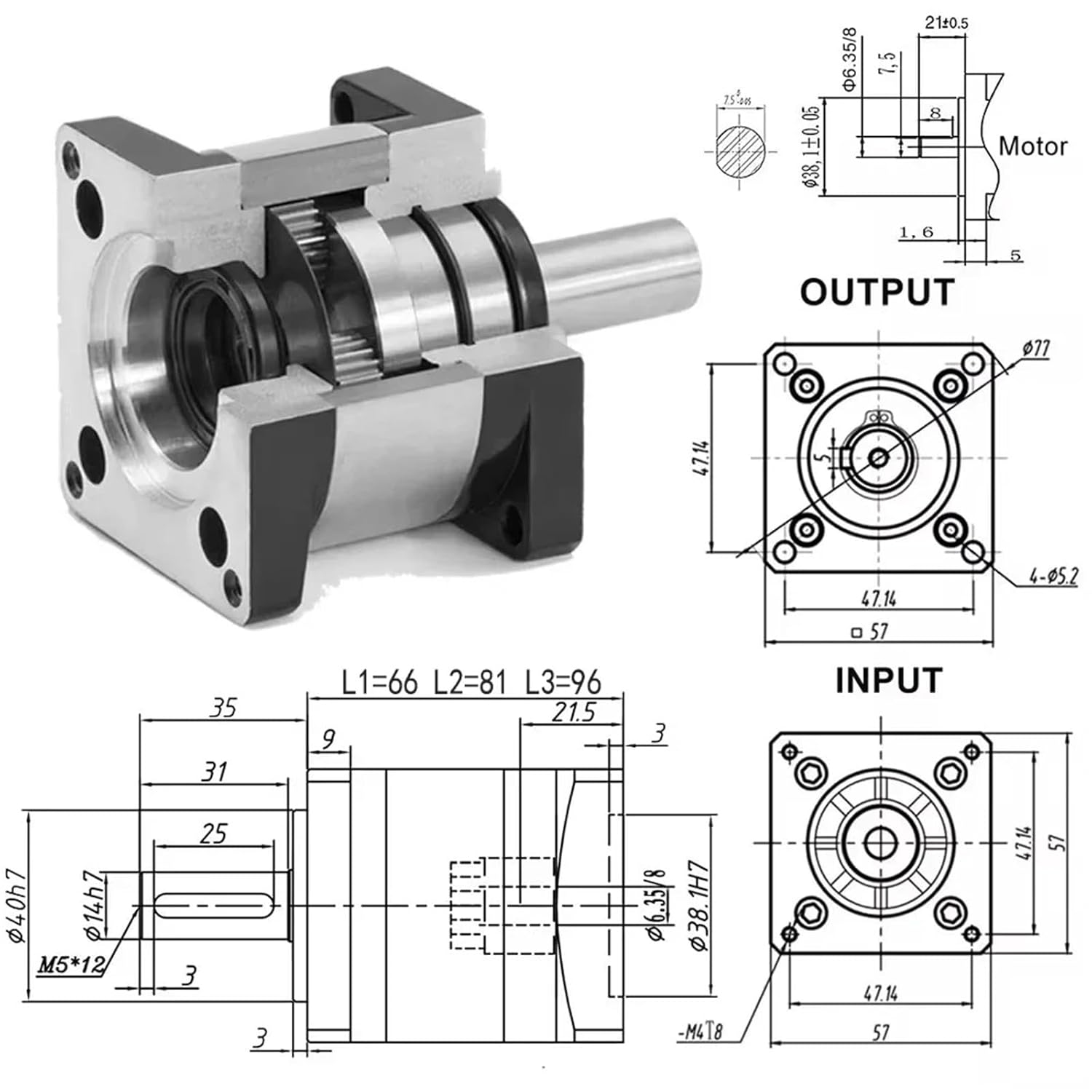 Planetary Gearbox 57 Motor TB6600 Driver Kit Ratio 4~100 14mm Output Nema23 Open Loop/Closed-Loop Stepper Motor Reducer(8mm Input,Ratio 20 to 1)