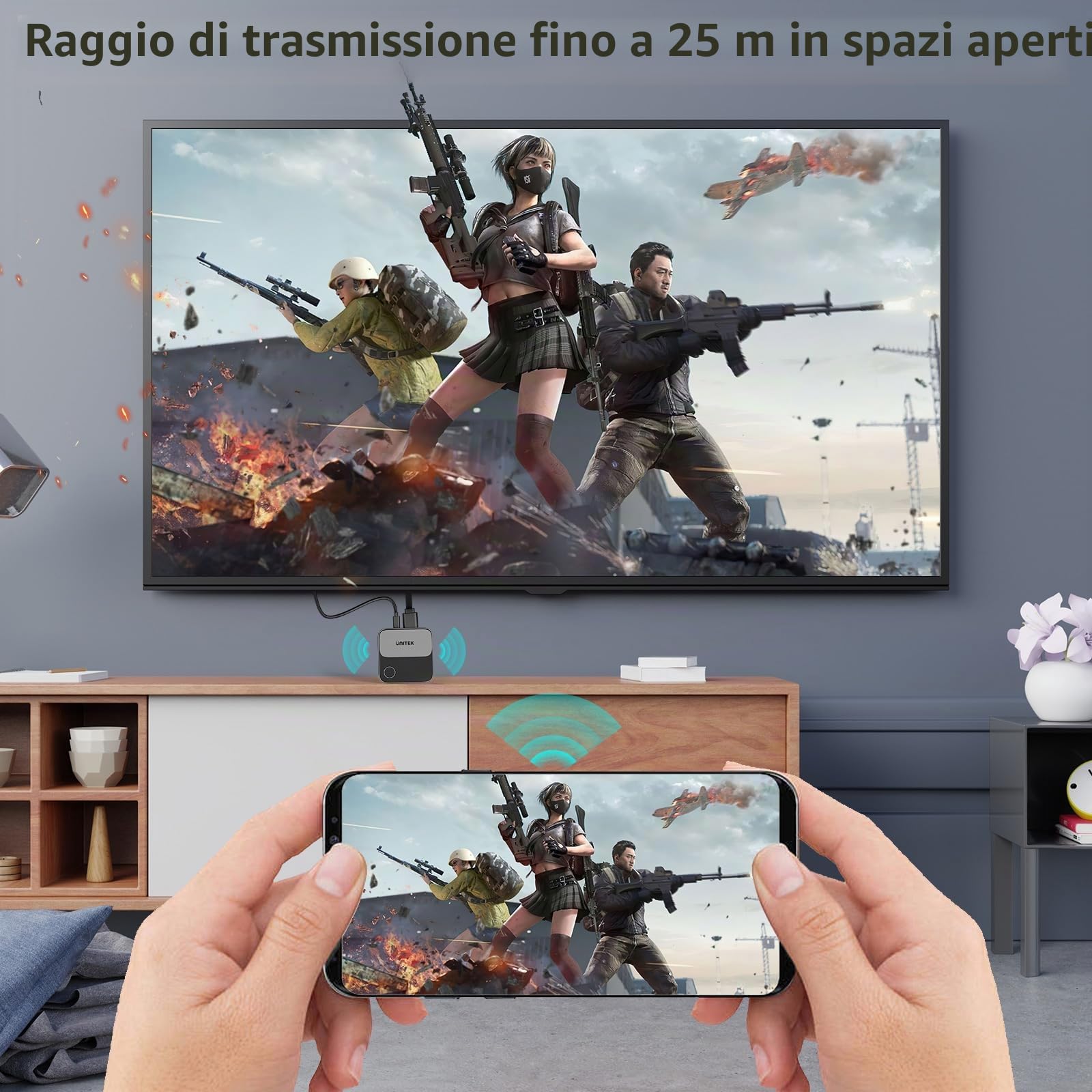 Unitek Dongle Adapter - HDMI Wireless 4K 5G Miracast/Airplay Wi-Fi per TV/Proiettore/Monitor, Schermo 4K a 60Hz DLNA