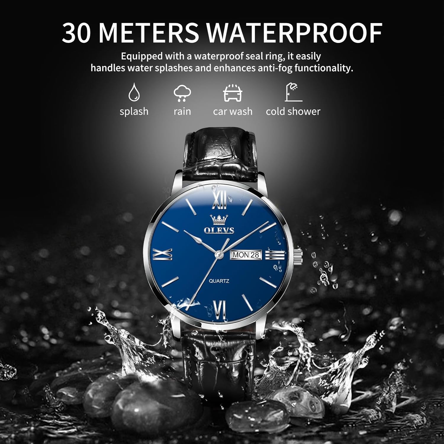 OLEVS Men’s Watches Waterproof Dress Minimalist Analog Quartz Stainless Steel Casual Men’s Wrist Watch with Day Date, Classic Luxury Elegant Roman Numerals Dial Big Face Relojes para Hombres - Image 3
