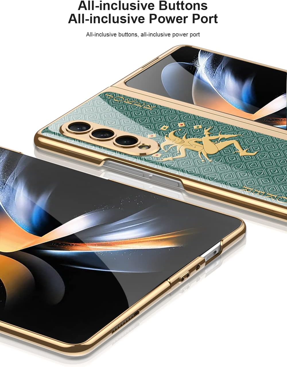 SHIEID Z Fold 4 Case, Galaxy Z Fold 4 Case Ultra-Thin Tempered Glass Phone Case Protective Cover for Galaxy Z Fold 4 Fashion Electroplated PC Back Cover, Gold line Black