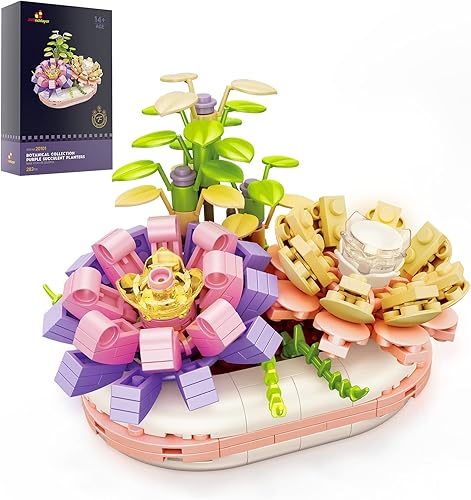 JMBricklayer Kit de construcción de plantas suculentas, modelo de bloques de construcción de bonsái de flores de jardín, simulación de juguetes