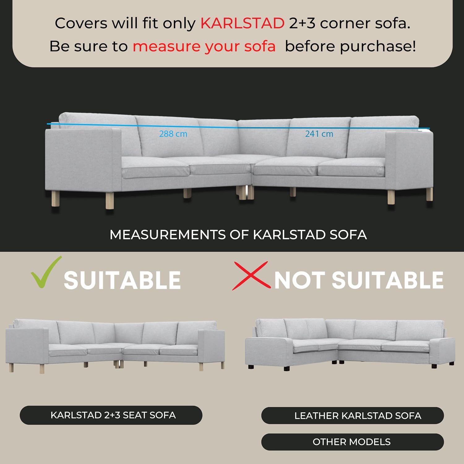 comfortly | Cover for Karlstad Corner Sofa 3+2/2+3, Replacement Slipcover, Heavy Duty 16 pcs Cover, Pets and Stain Proof Durable Nano-Tech Fabric (Cashmere Blends - Rabbit)