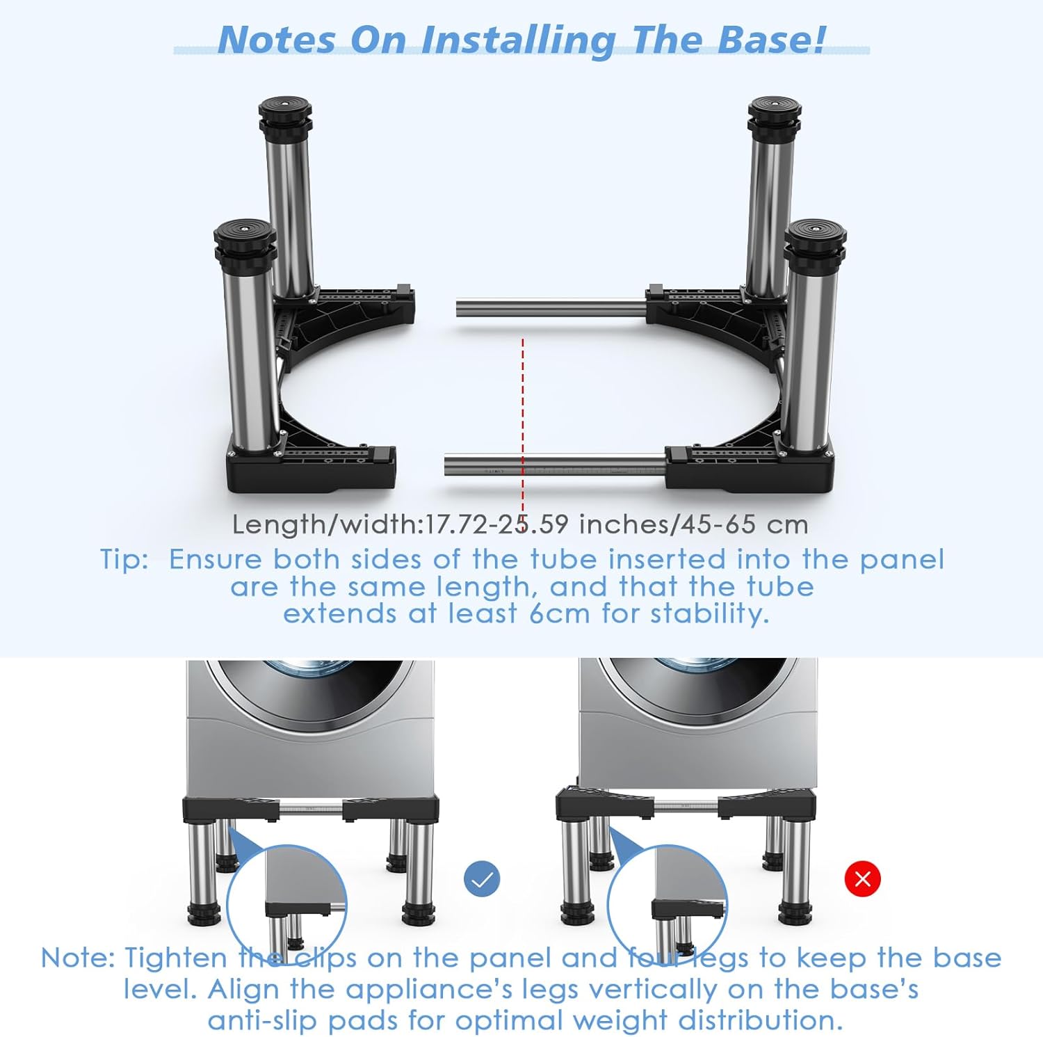 Mini Fridge Stand with 4 Strong Feet Washing Machine Stand Base 9.8"-11" Height Adjustable Universal Stand Base for Portable Refrigerator Dryer Stand Laundry Pedestal for 17.7"-25.6" Appliance, Black