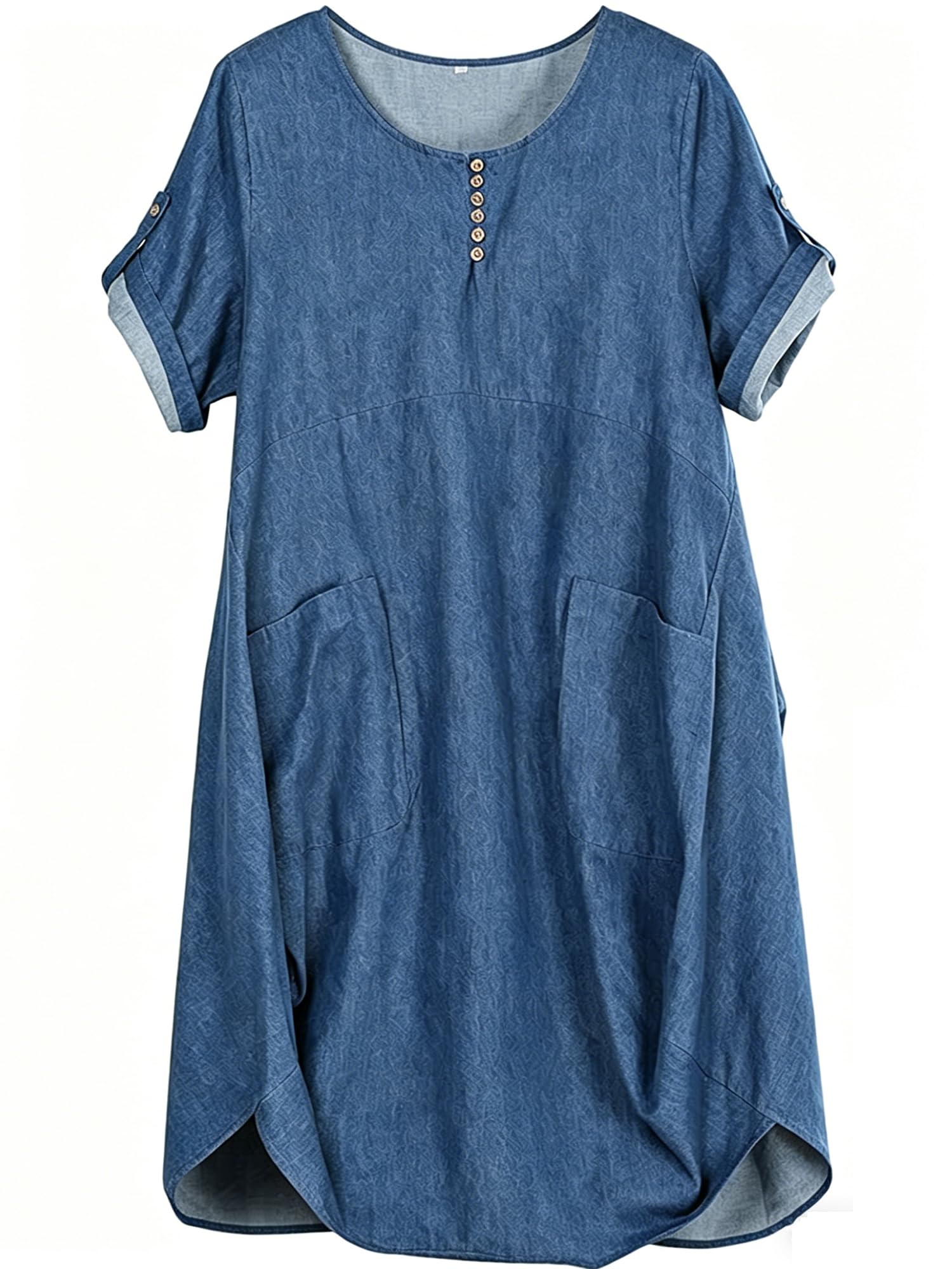 FTCayanz Vestido de verano para mujer, de manga corta, de lino, estilo boho, largo de verano, tallas grandes Mezclilla Azul