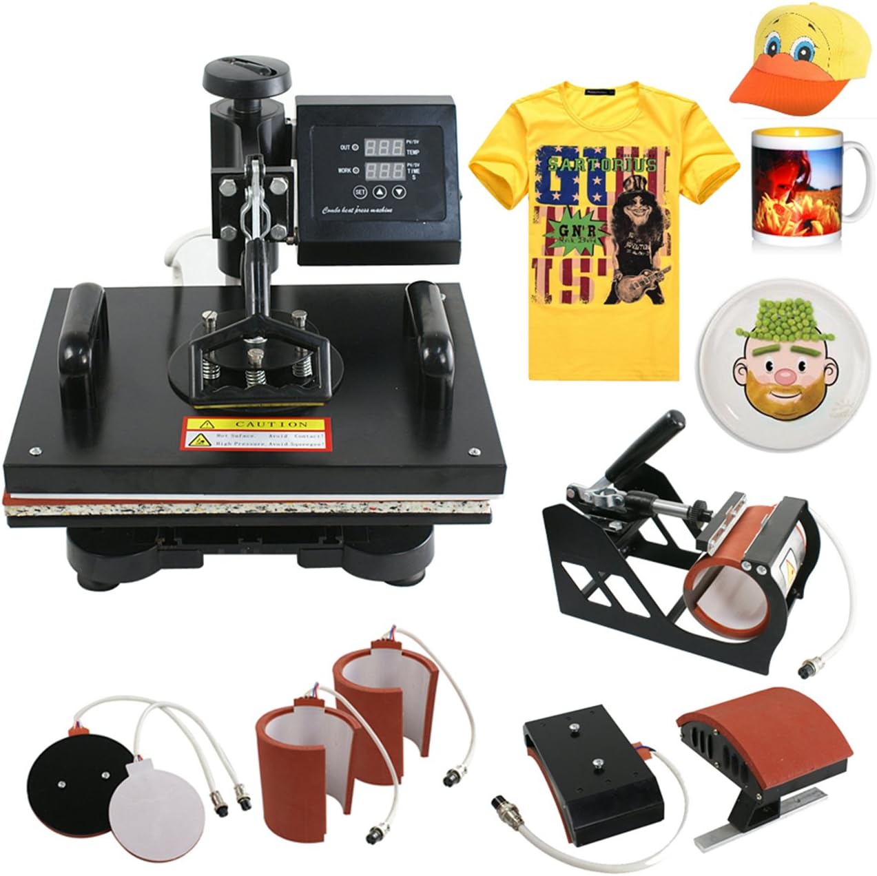 Segawe 6in1 Digital Transfer Heat Press Machine Sublimation T-shirt Mug Hat Plate Cap