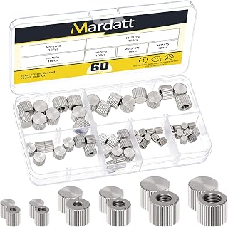 60PCS M2 M2.5 M3 M4 M5 M6 Knurled Thumb Nuts, Sliver Blind Hole Round Female Thread Type Flat Head Grooved Knurled Wing Nut Lock Adjusting Nuts for Furniture Fastening 3D Printer
