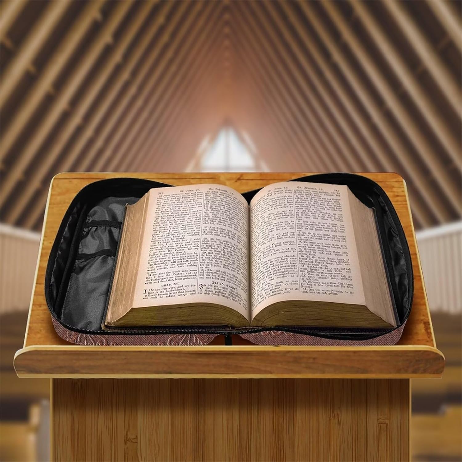 COEQINE Brown Bible Cover Case for Men,Trust In The Lord With All Your Heart Bible Carrying Case for Travel Bible Cover Carrier Carrying Organizer Bag, Zipper and Pockets