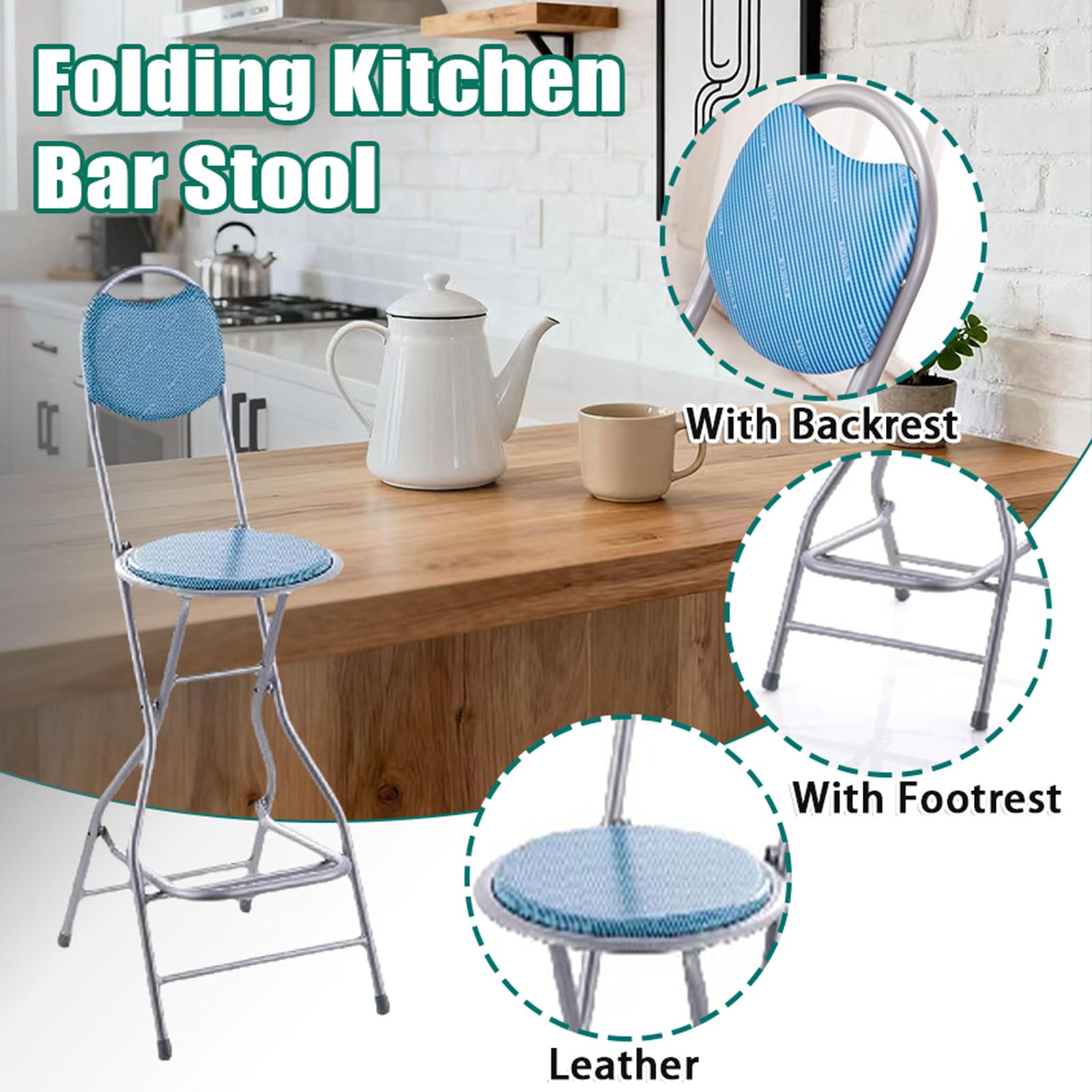 Tabouret Pliant, Aucun Assemblage requis, Gain de Place, Compact, Rond(Blue)