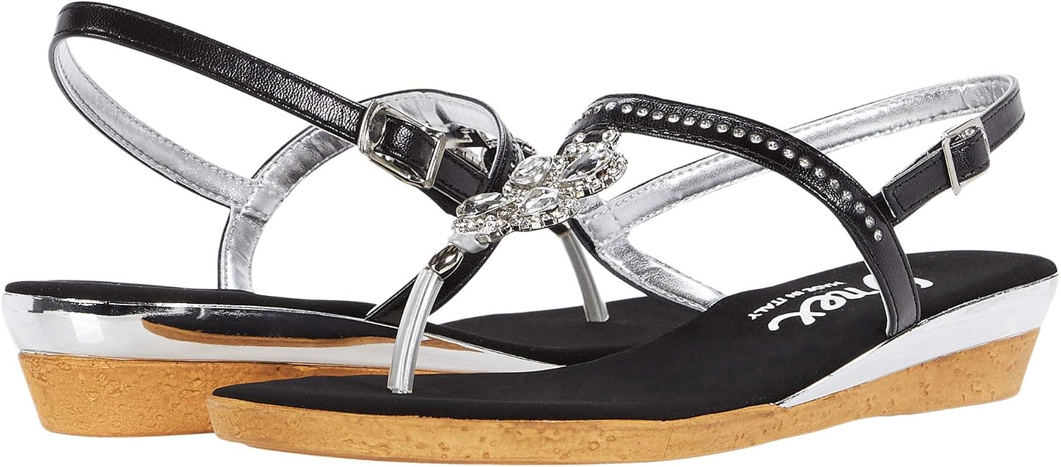 ONEX Women's Taylor Sandal - Rhinestone & Jeweled Thong Sandal With 1.25 Inch Wedge Heel, Leather Upper
