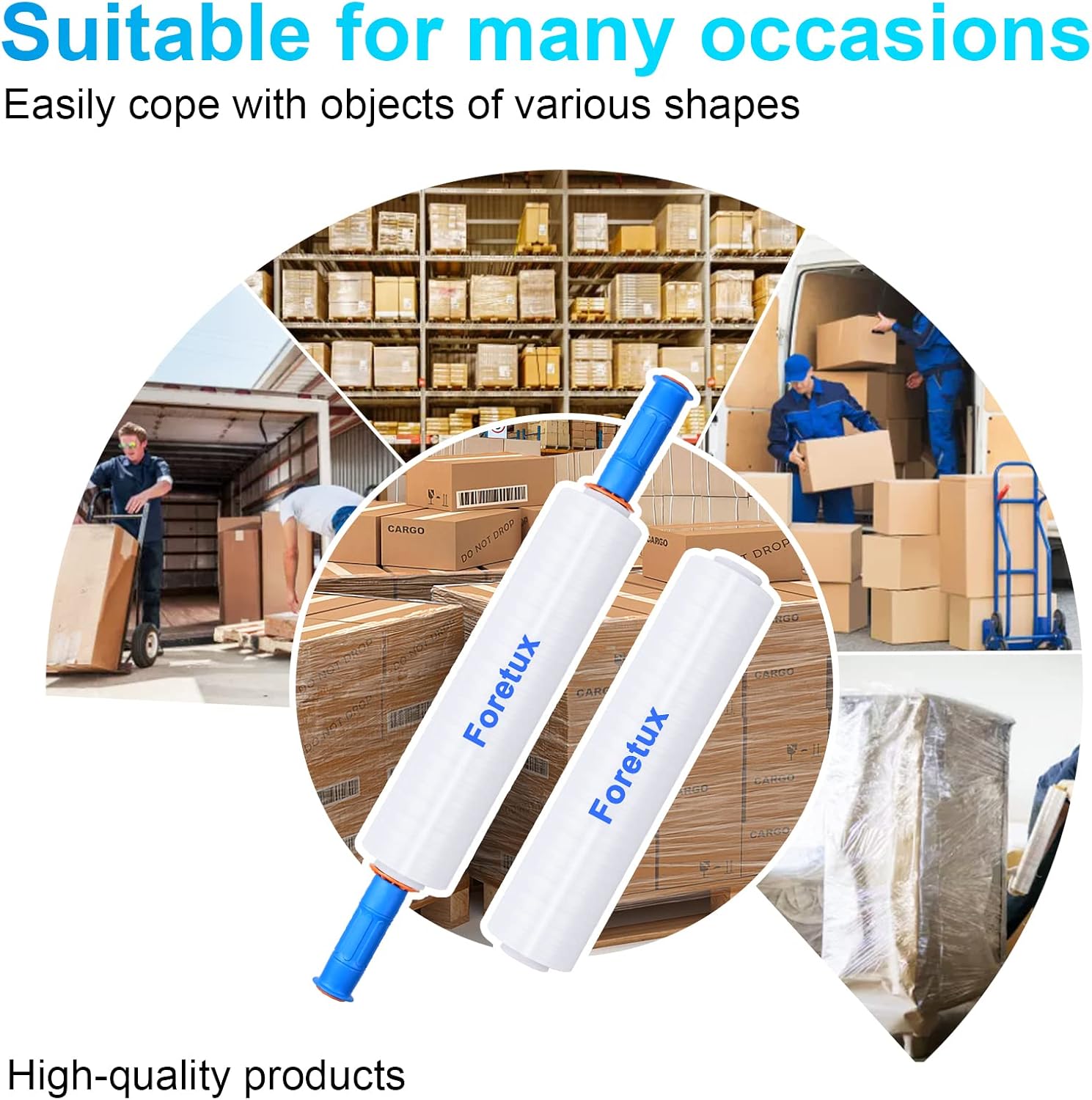 Foretux 2 Pack Stretch Wrap Film with Handle (15 Inch x 1000 Feet) : Office Products